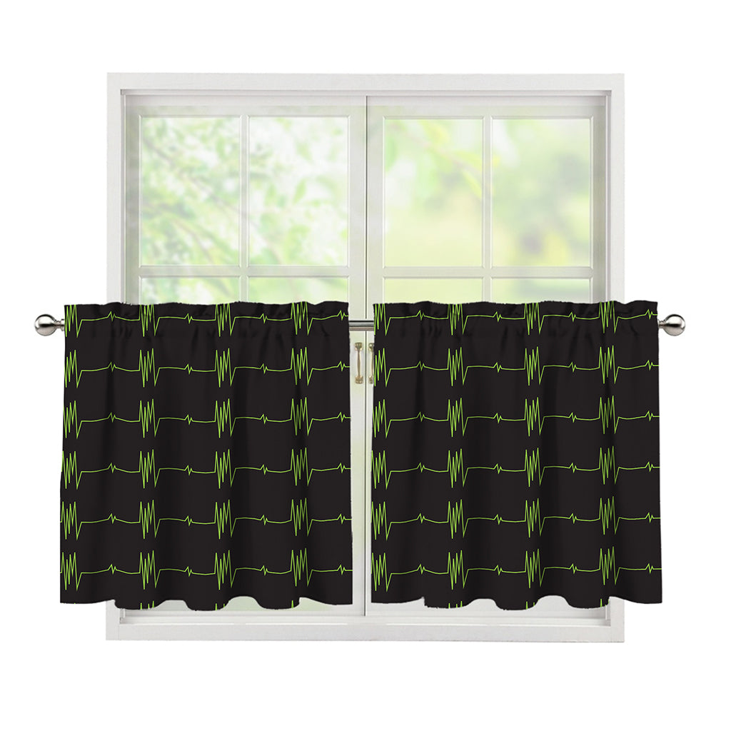 Green Heartbeat Pattern Print Tier Curtains