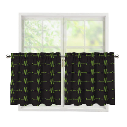 Green Heartbeat Pattern Print Tier Curtains