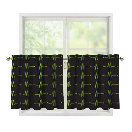 Green Heartbeat Pattern Print Tier Curtains