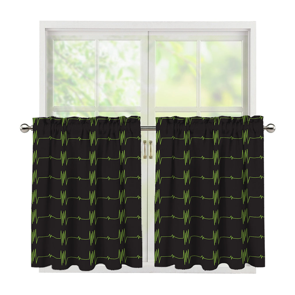 Green Heartbeat Pattern Print Tier Curtains
