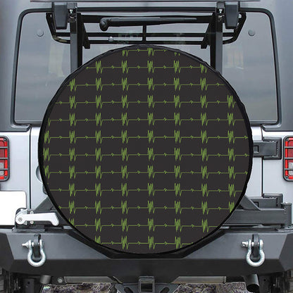 Green Heartbeat Pattern Print Tire Cover