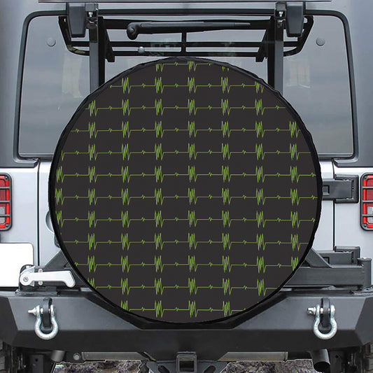 Green Heartbeat Pattern Print Tire Cover