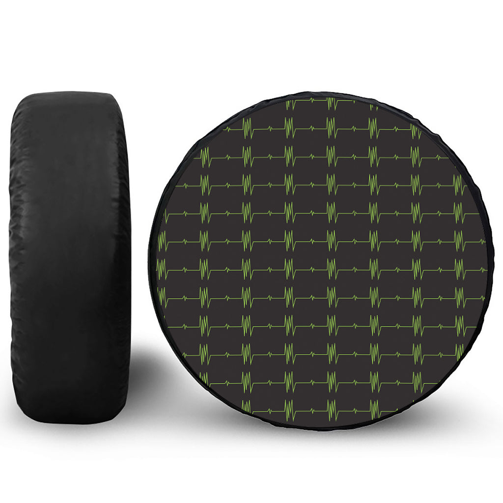 Green Heartbeat Pattern Print Tire Cover