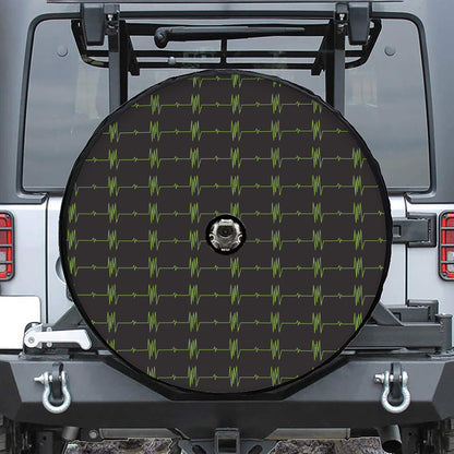 Green Heartbeat Pattern Print Tire Cover With Camera Hole