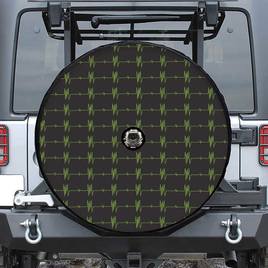 Green Heartbeat Pattern Print Tire Cover With Camera Hole