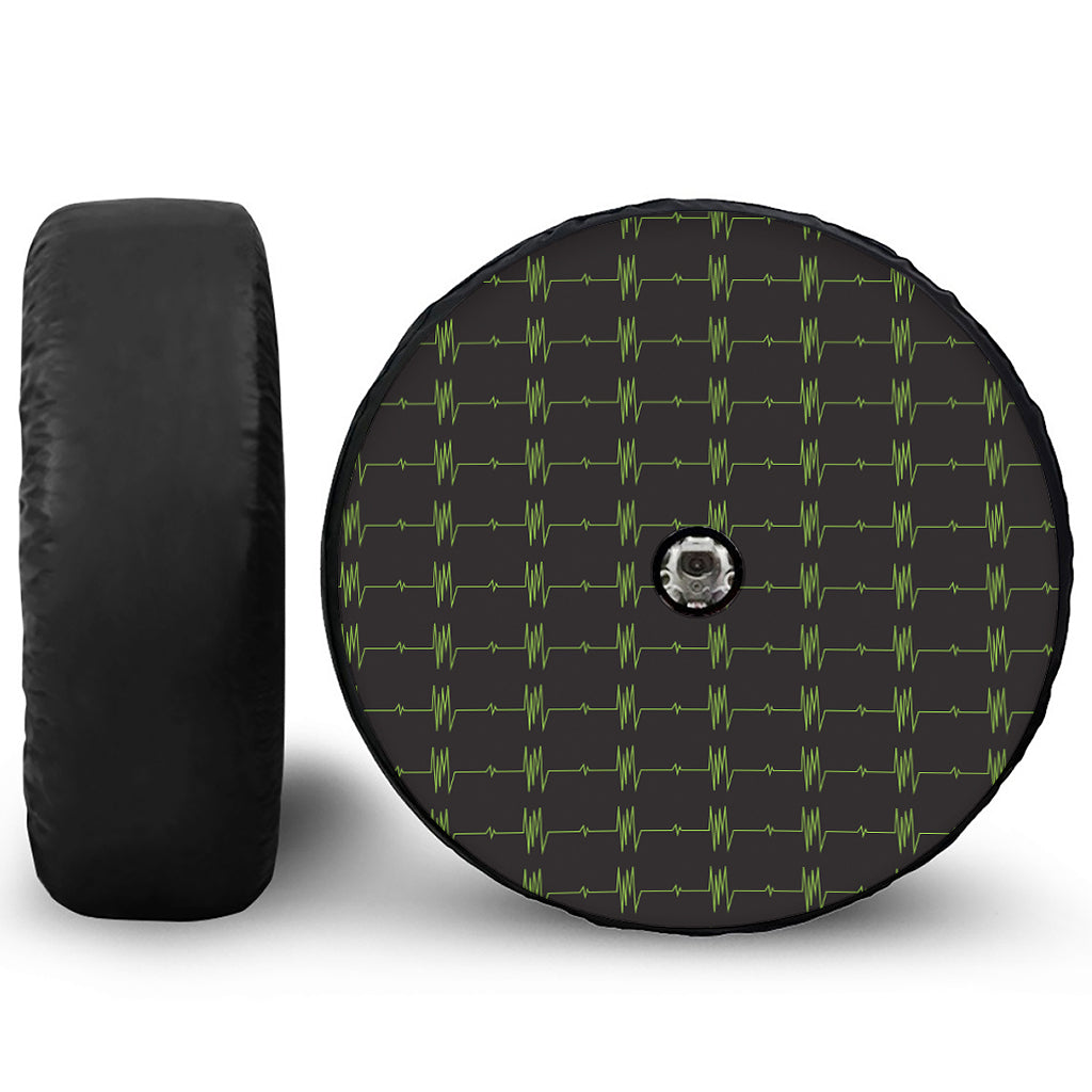 Green Heartbeat Pattern Print Tire Cover With Camera Hole