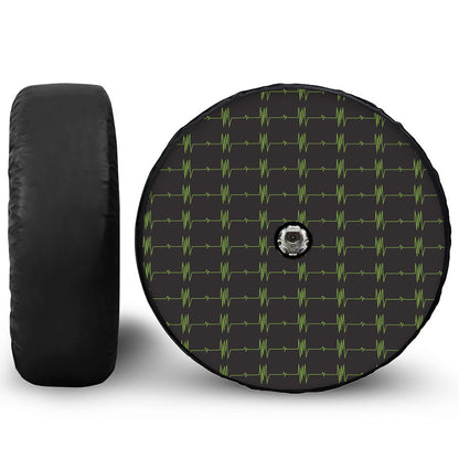 Green Heartbeat Pattern Print Tire Cover With Camera Hole