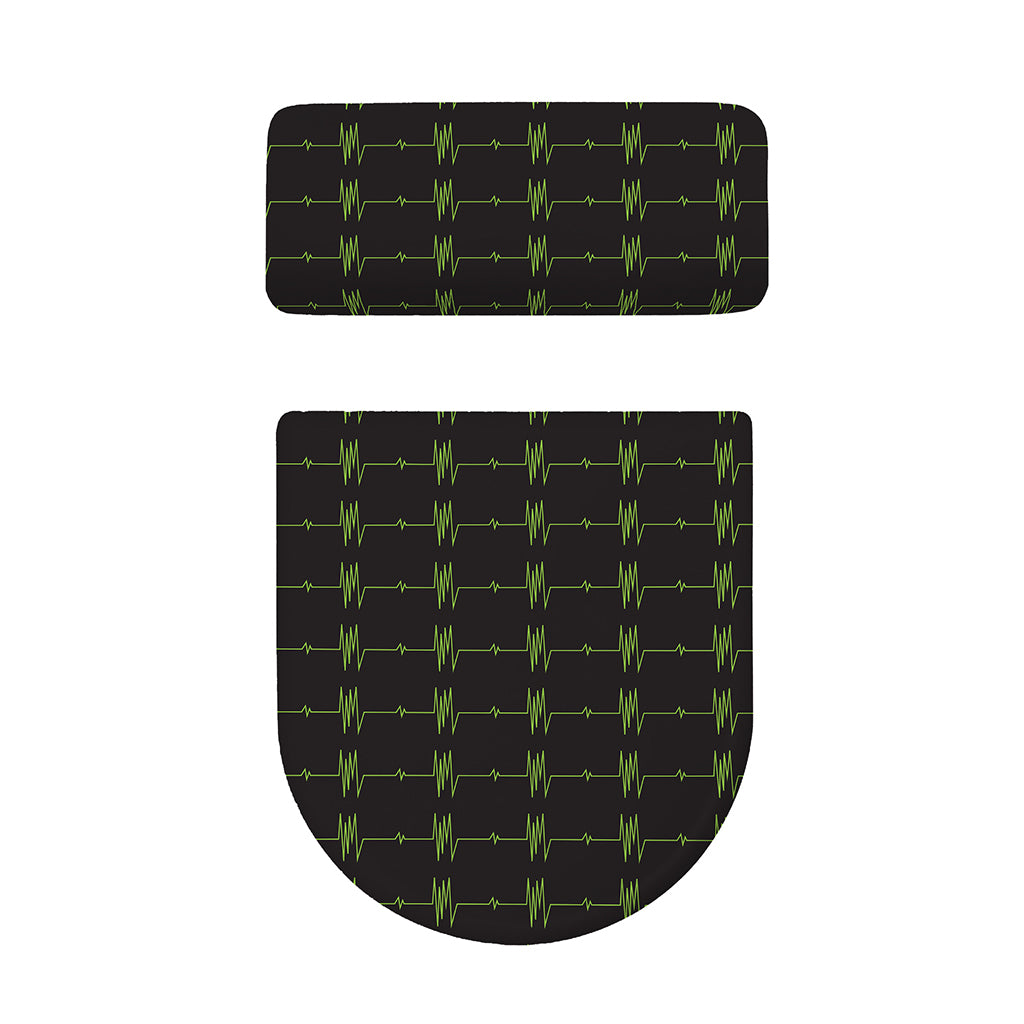 Green Heartbeat Pattern Print Toilet Lid And Tank Cover Set
