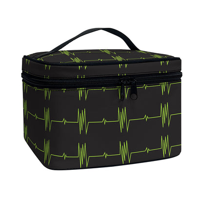 Green Heartbeat Pattern Print Travel Makeup Bag