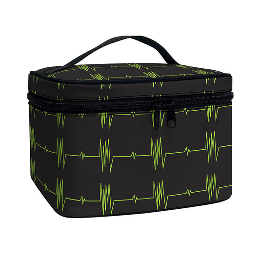 Green Heartbeat Pattern Print Travel Makeup Bag