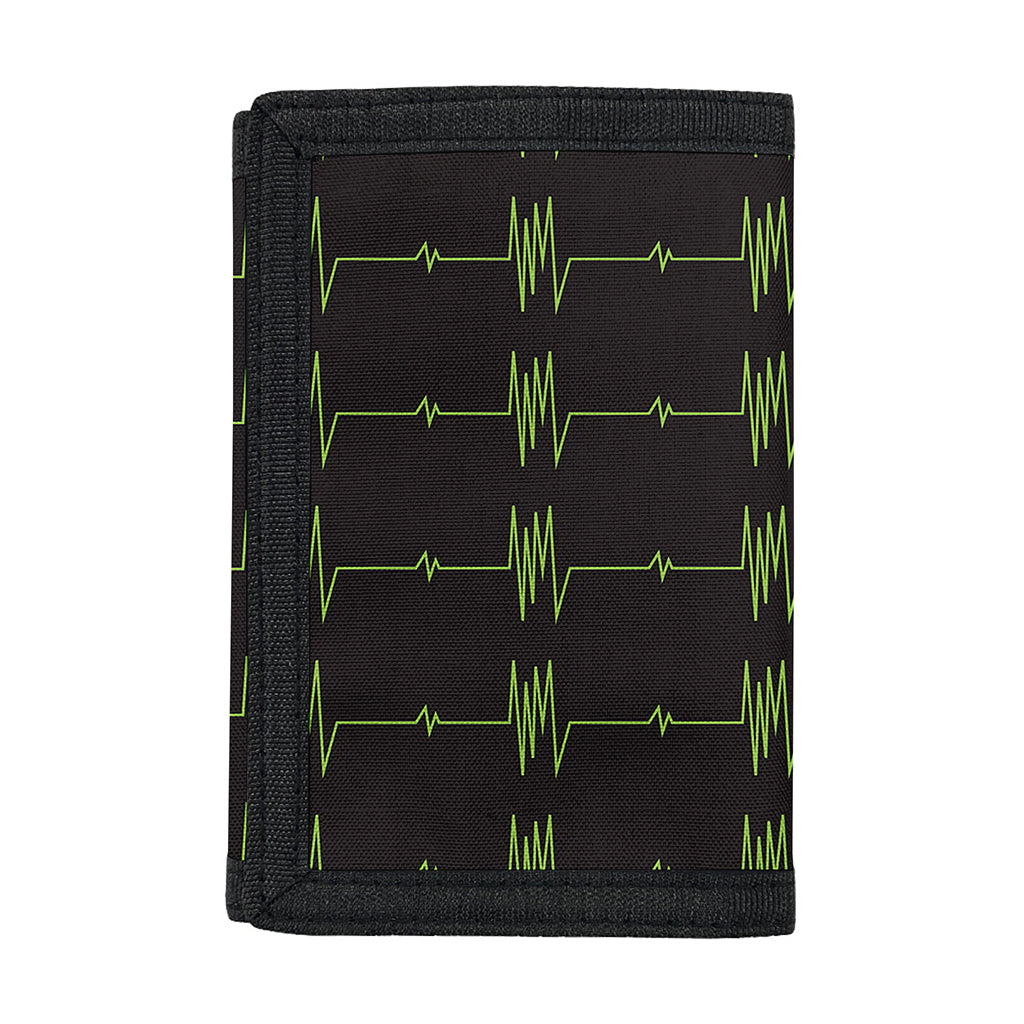 Green Heartbeat Pattern Print Trifold Wallet