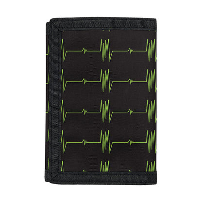 Green Heartbeat Pattern Print Trifold Wallet