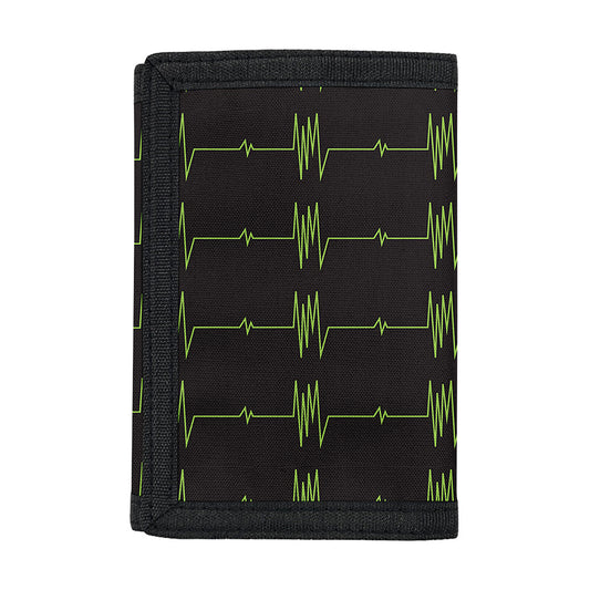 Green Heartbeat Pattern Print Trifold Wallet