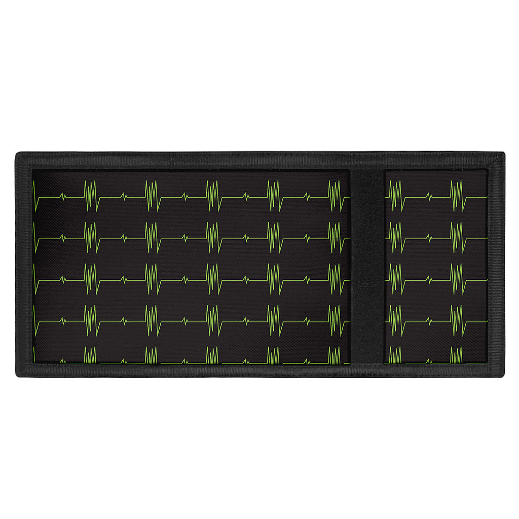 Green Heartbeat Pattern Print Trifold Wallet