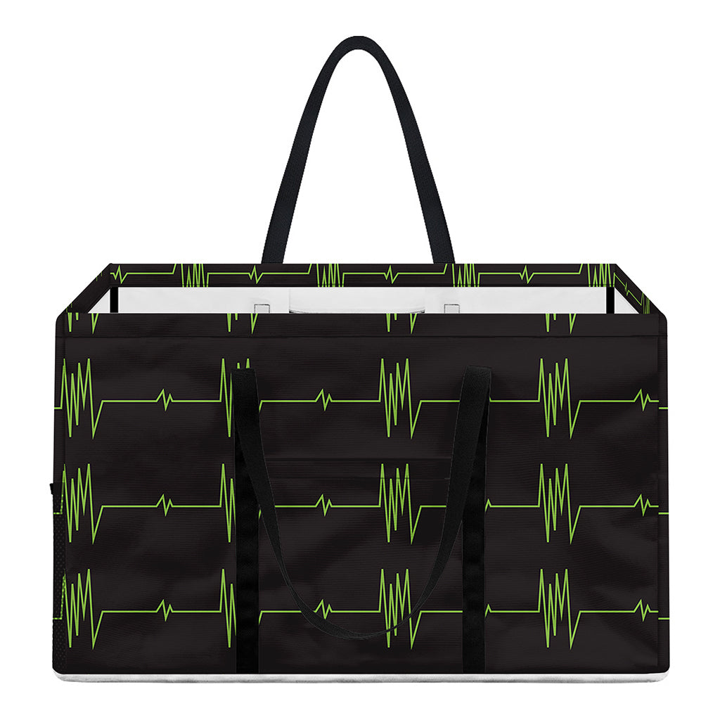 Green Heartbeat Pattern Print Utility Tote Bag