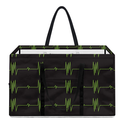Green Heartbeat Pattern Print Utility Tote Bag
