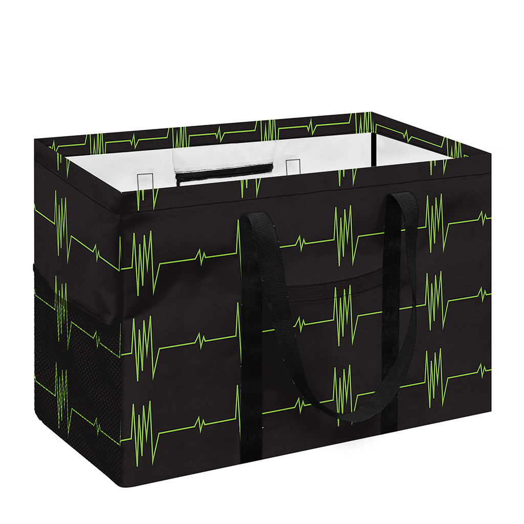 Green Heartbeat Pattern Print Utility Tote Bag
