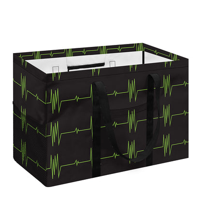 Green Heartbeat Pattern Print Utility Tote Bag