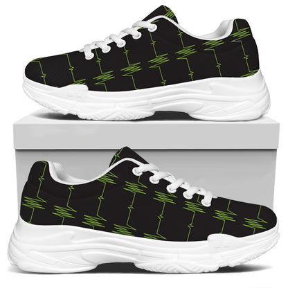 Green Heartbeat Pattern Print White Chunky Shoes