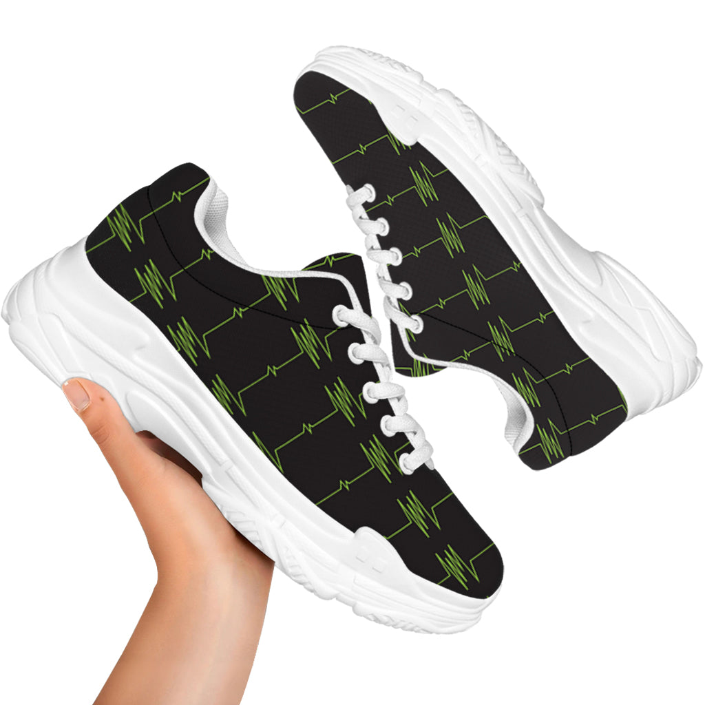 Green Heartbeat Pattern Print White Chunky Shoes