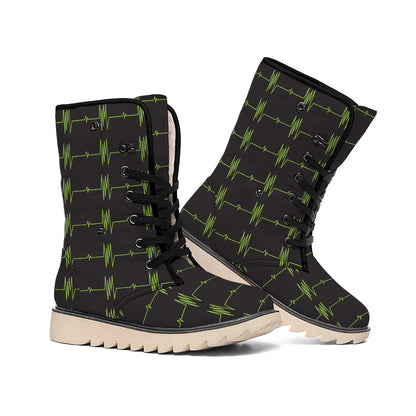 Green Heartbeat Pattern Print Winter Boots