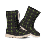 Green Heartbeat Pattern Print Winter Boots