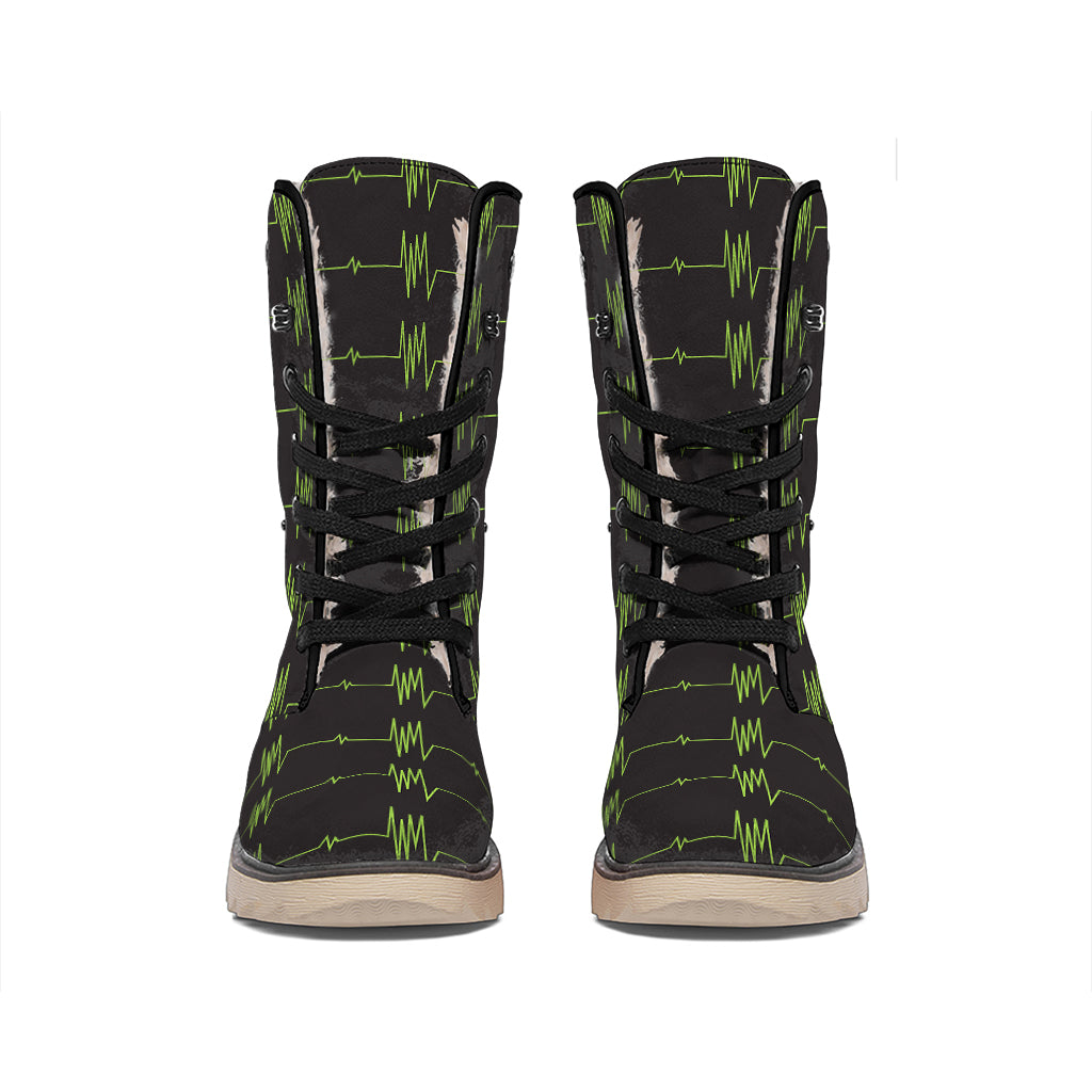 Green Heartbeat Pattern Print Winter Boots