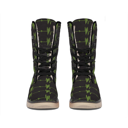 Green Heartbeat Pattern Print Winter Boots