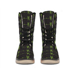 Green Heartbeat Pattern Print Winter Boots