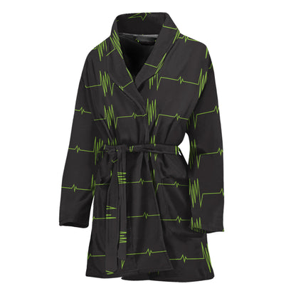 Green Heartbeat Pattern Print Women's Bathrobe