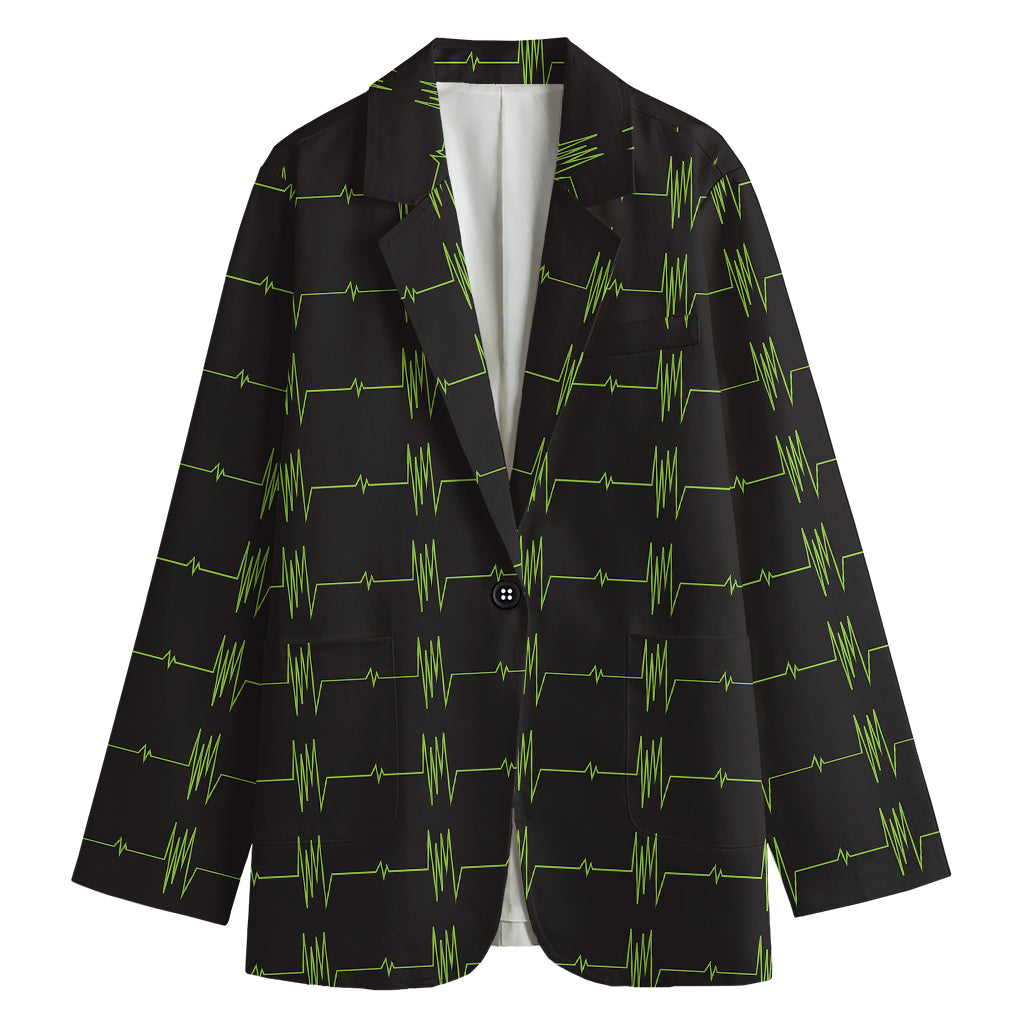 Green Heartbeat Pattern Print Women's Blazer