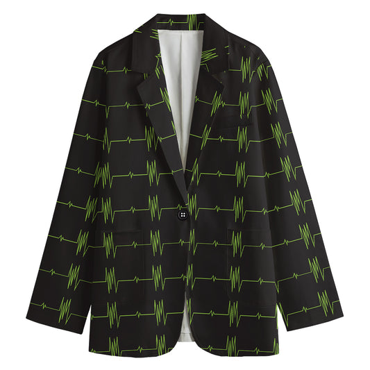 Green Heartbeat Pattern Print Women's Blazer