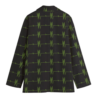 Green Heartbeat Pattern Print Women's Blazer