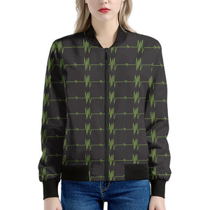Green Heartbeat Pattern Print Women's Bomber Jacket