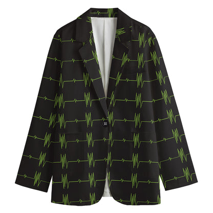 Green Heartbeat Pattern Print Women's Cotton Blazer