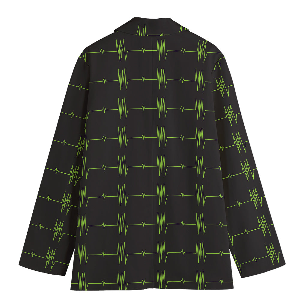 Green Heartbeat Pattern Print Women's Cotton Blazer