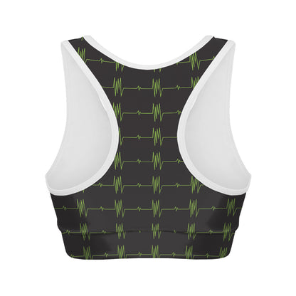 Green Heartbeat Pattern Print Women's Sports Bra