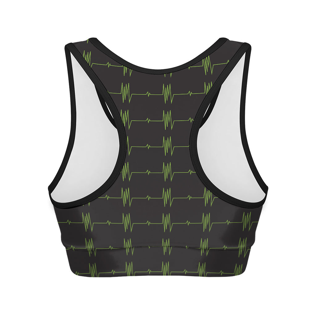 Green Heartbeat Pattern Print Women's Sports Bra