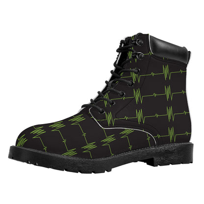 Green Heartbeat Pattern Print Work Boots