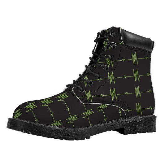 Green Heartbeat Pattern Print Work Boots