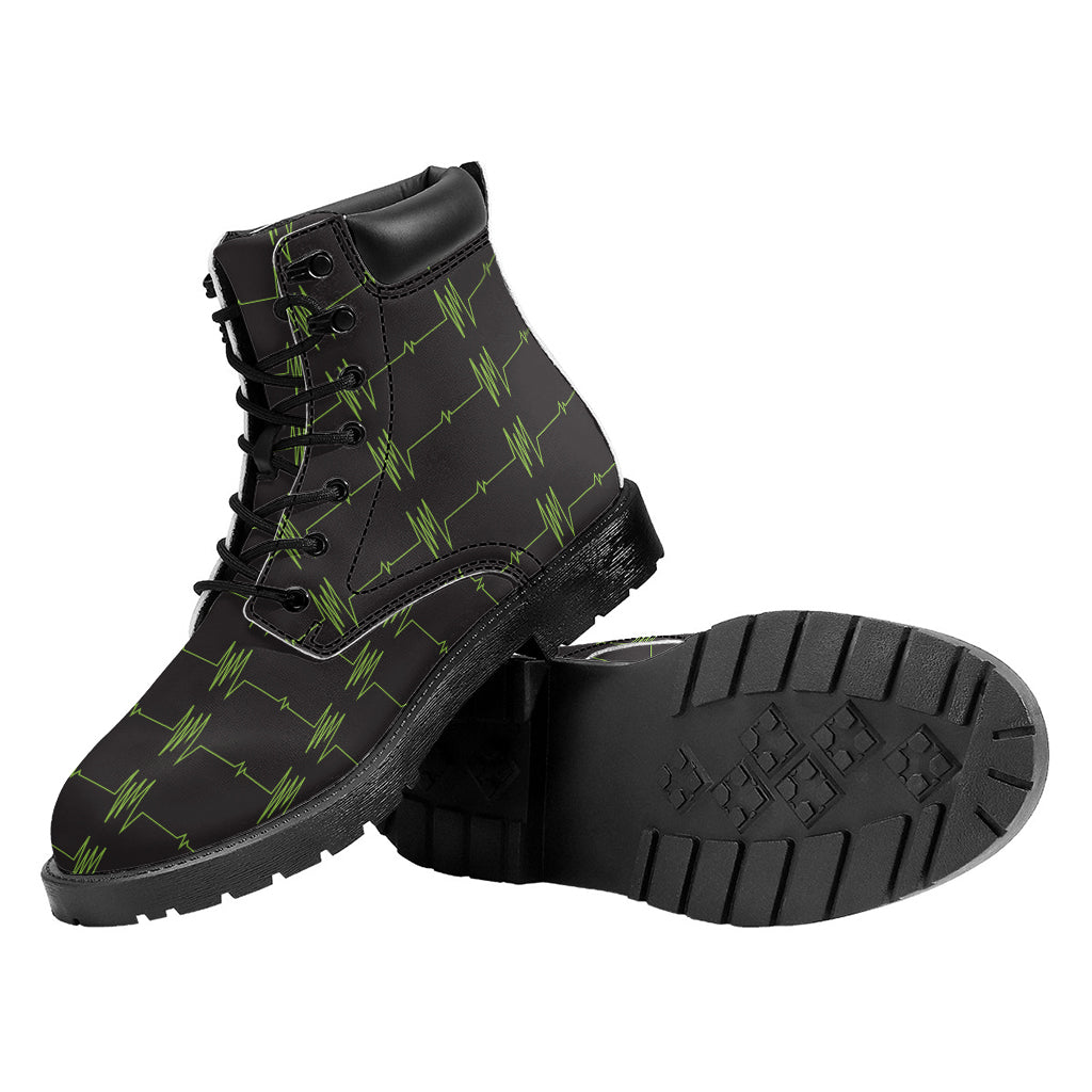 Green Heartbeat Pattern Print Work Boots