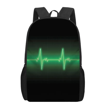 Green Heartbeat Print 17 Inch Backpack