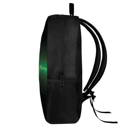 Green Heartbeat Print 17 Inch Backpack