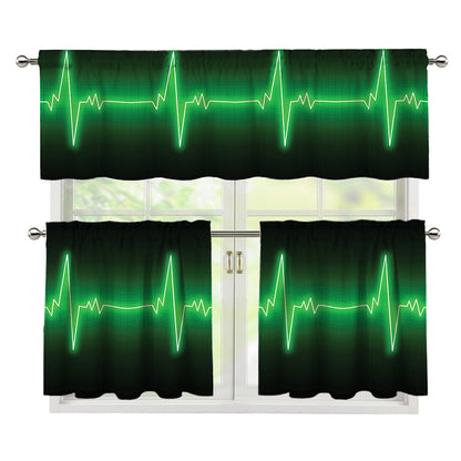 Green Heartbeat Print 3 Piece Kitchen Curtains