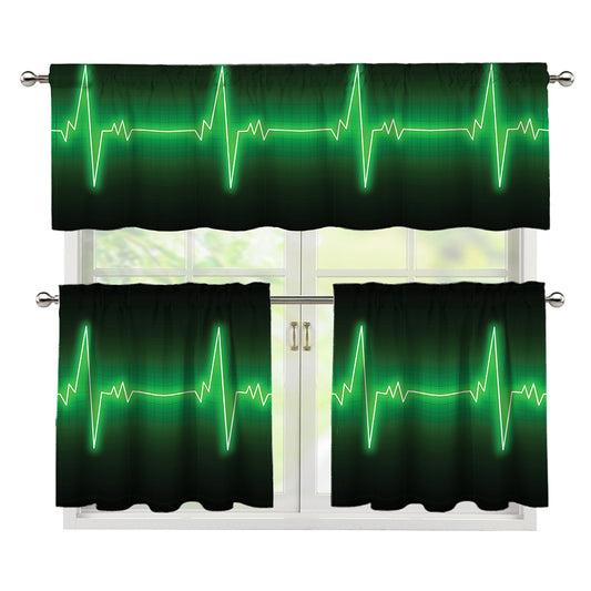 Green Heartbeat Print 3 Piece Kitchen Curtains