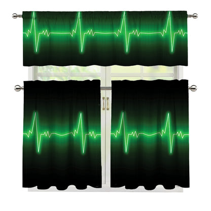 Green Heartbeat Print 3 Piece Kitchen Curtains