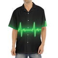 Green Heartbeat Print Aloha Shirt