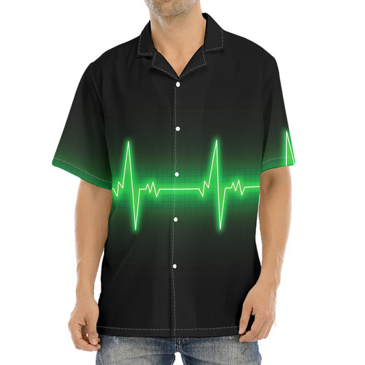 Green Heartbeat Print Aloha Shirt