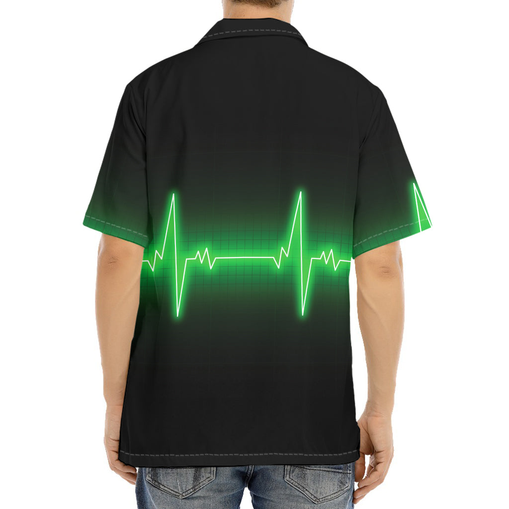 Green Heartbeat Print Aloha Shirt