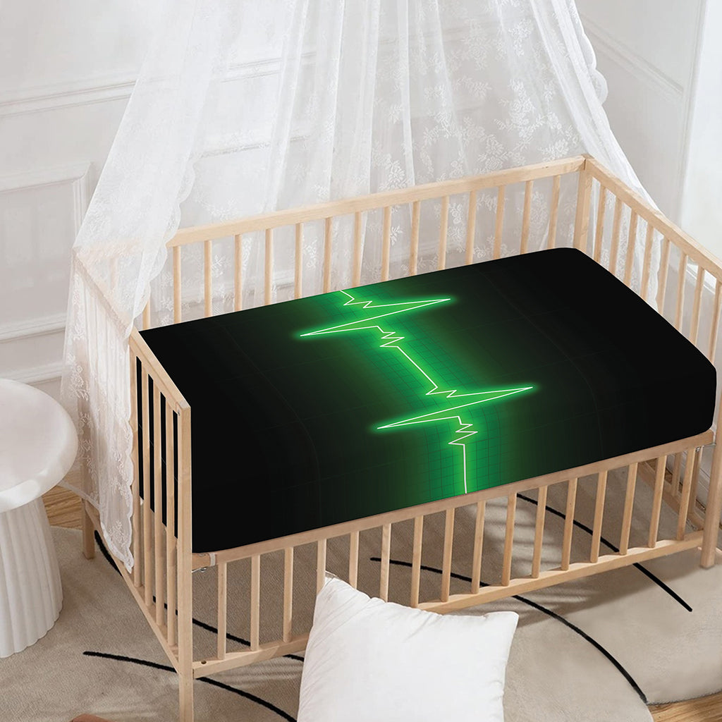 Green Heartbeat Print Baby Crib Sheet